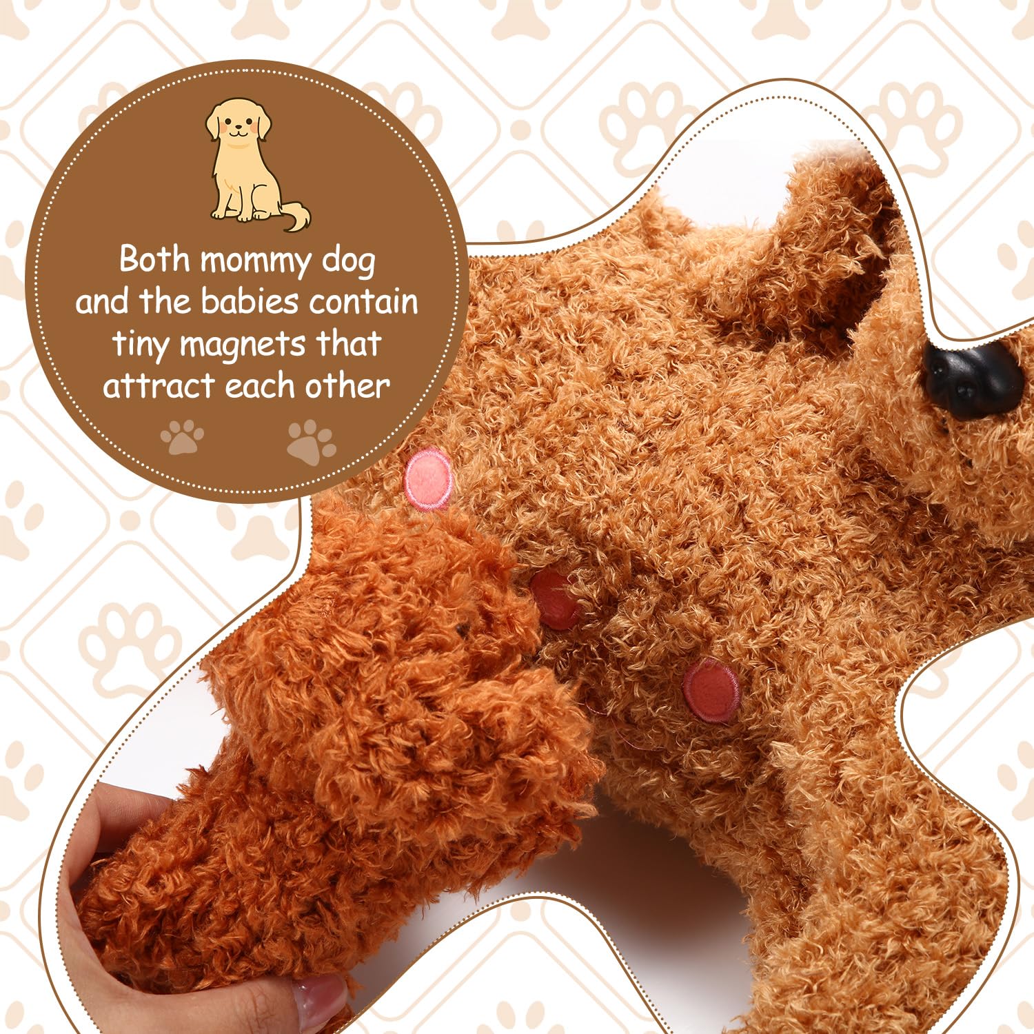 Honoson magnet nose close-up on puppy plush for interactive play.