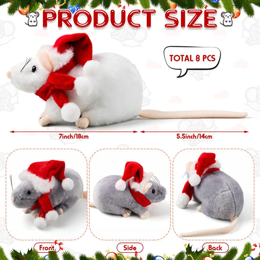 Honoson rat plush light gray close-up with seasonal hat and scarf