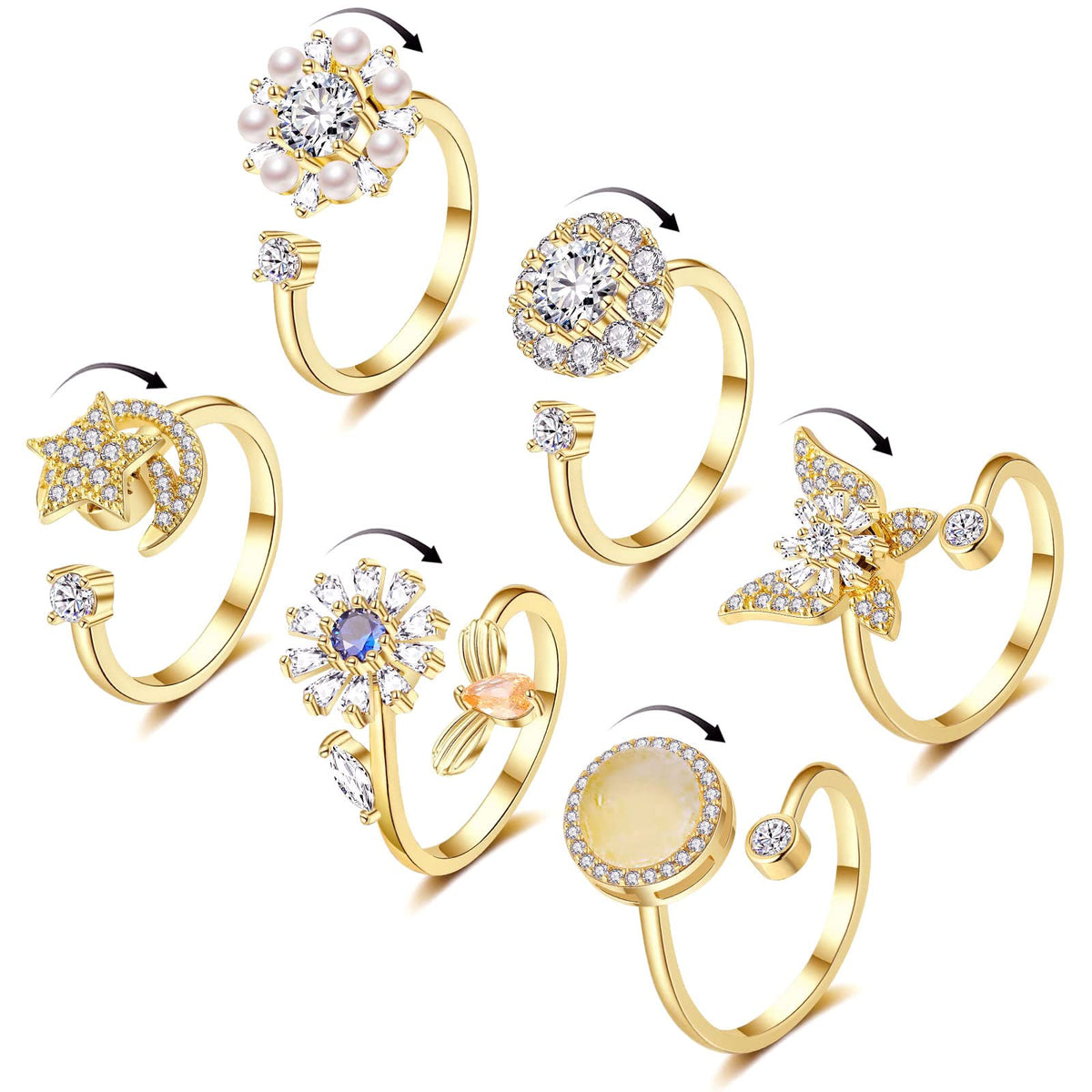Honsny butterfly anxiety ring with gold finish for focused moments