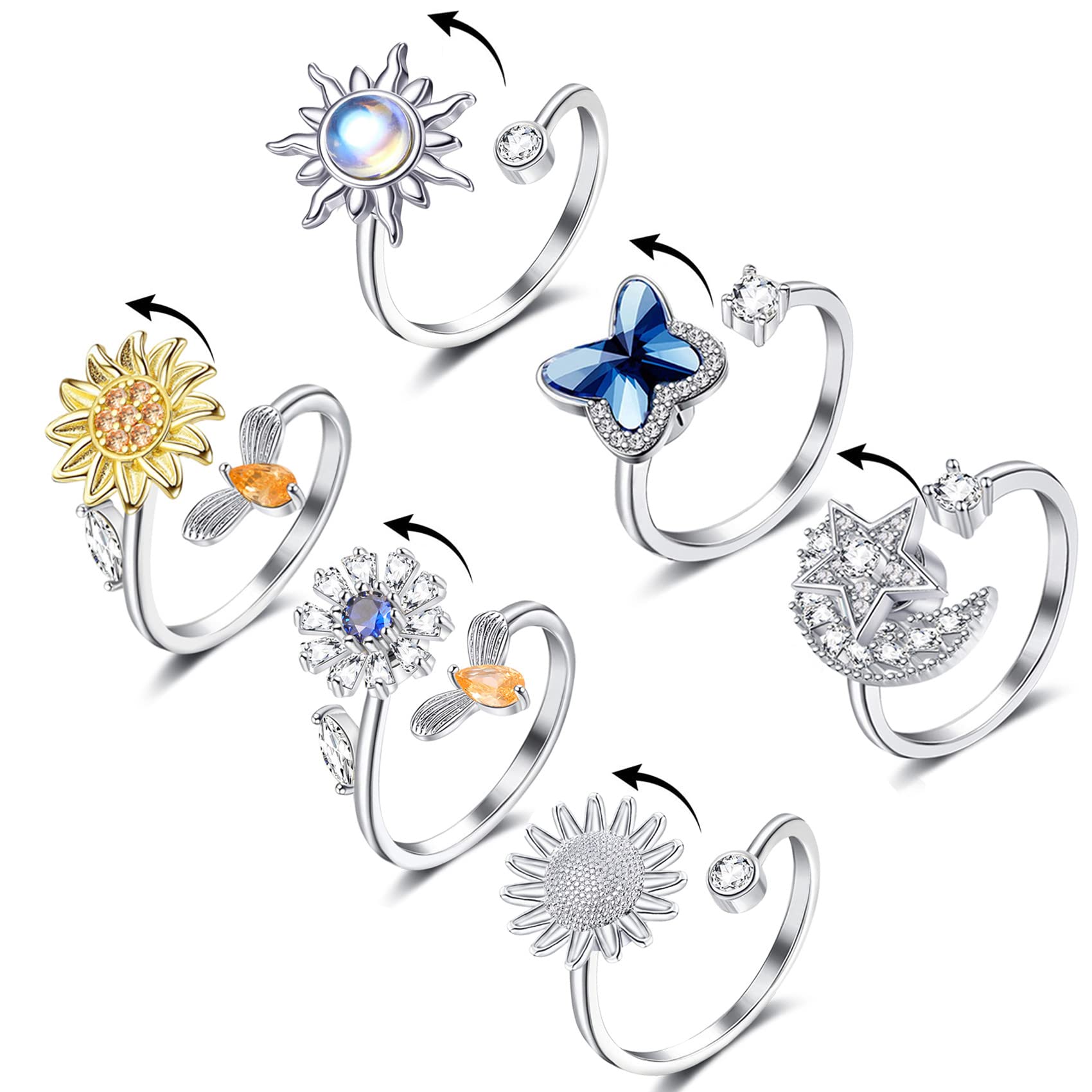 Honsny flower CZ spin ring adds vibrant sparkle for everyday wear