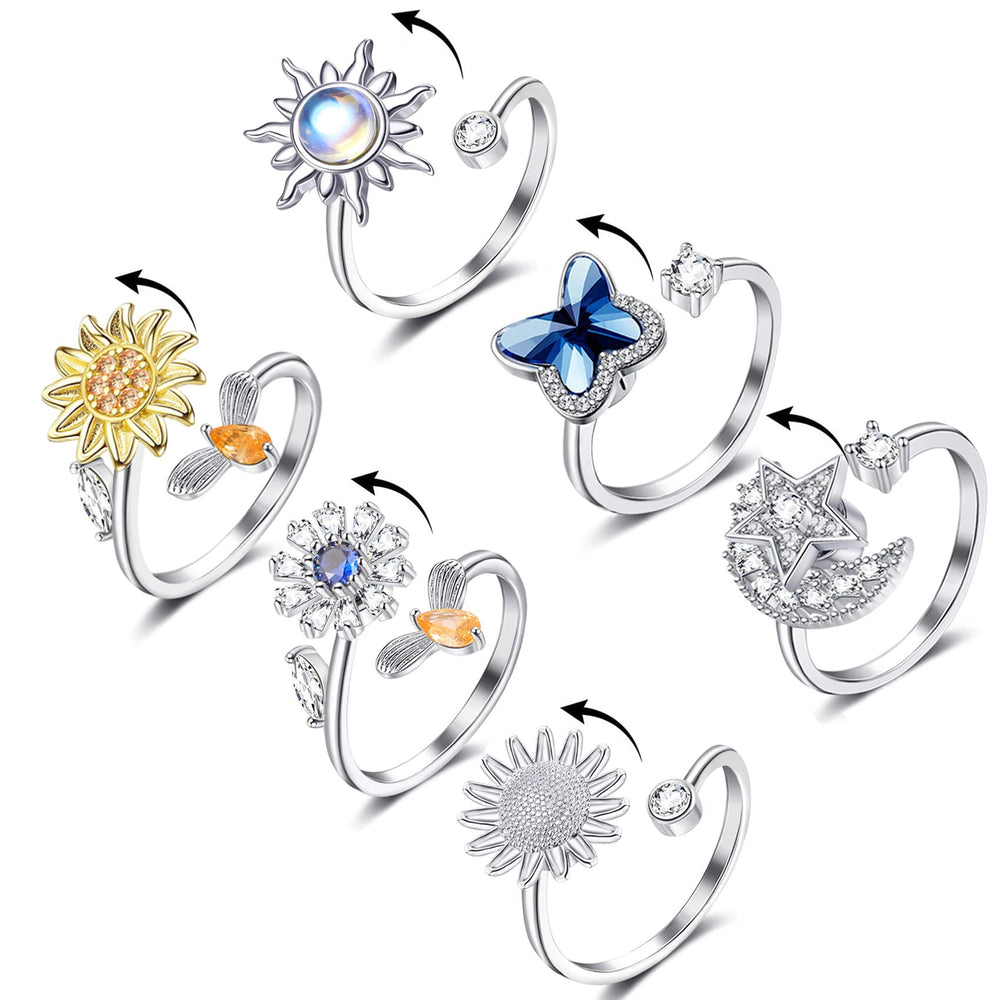 Honsny flower CZ spin ring adds vibrant sparkle for everyday wear