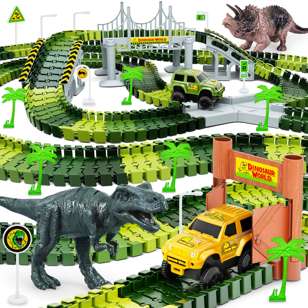 Hony Dinosaur Tracks 271-pcs set inside box supports imaginative play indoors and outdoors