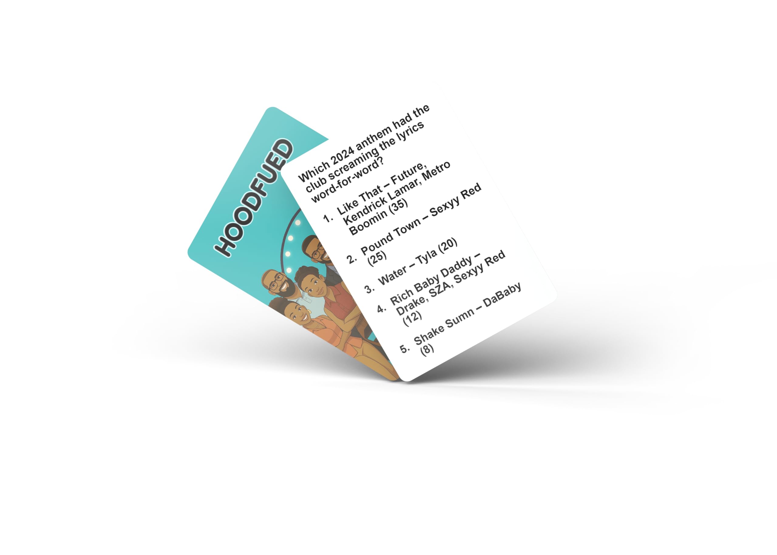 HoodFued 3 survey cards spread highlights 76 prompts for lively conversations.