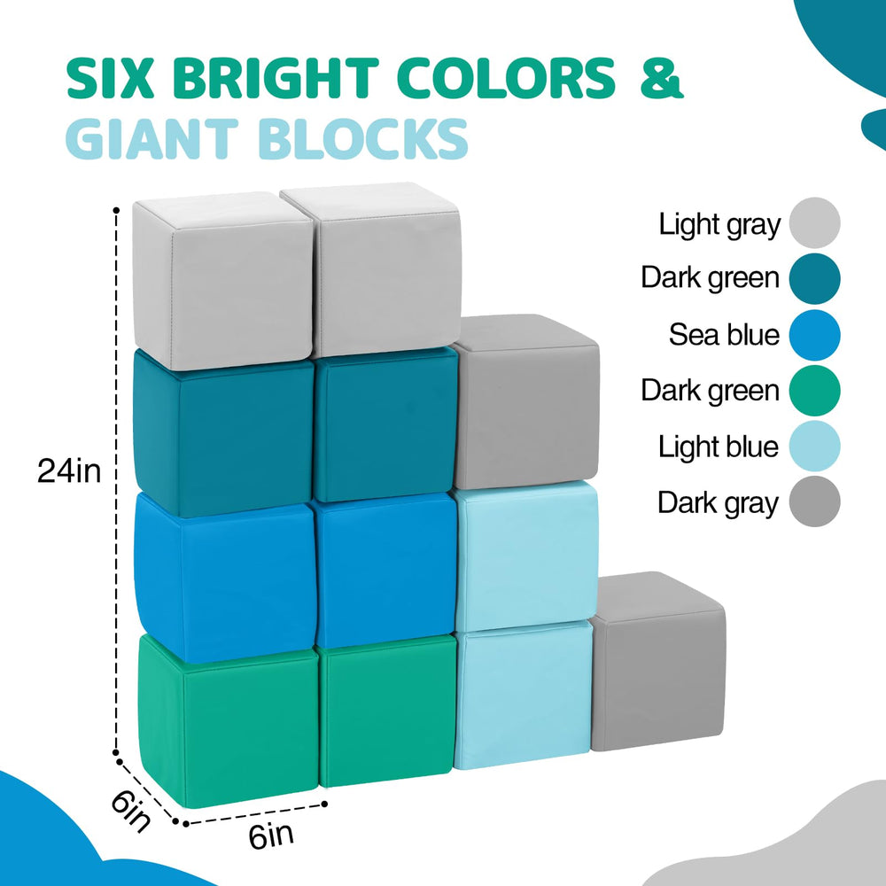 Hoohtoot giant blocks on a playroom floor encouraging safe, imaginative building.