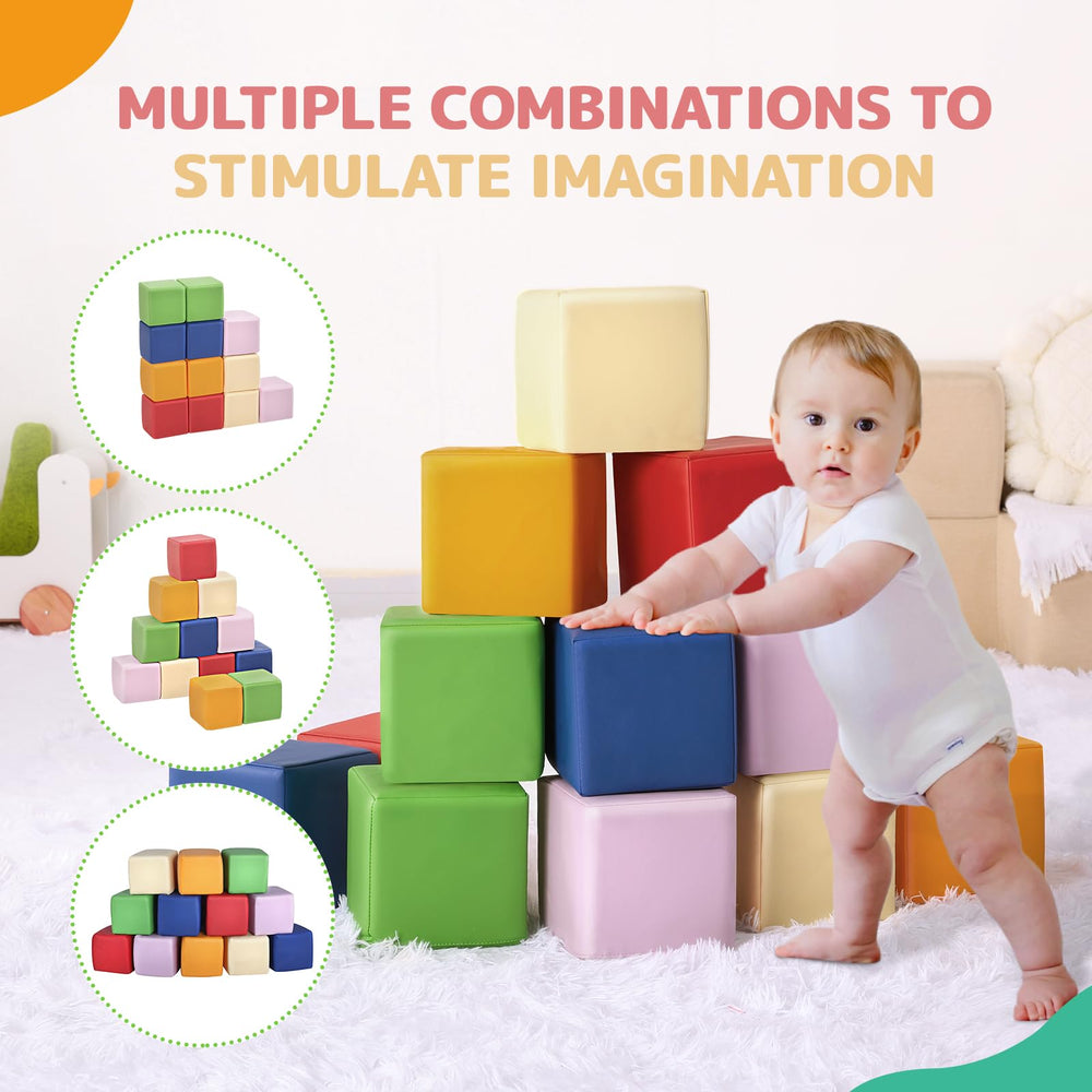 Hoohtoot blocks with washable covers illustrate easy cleanup after playtime.