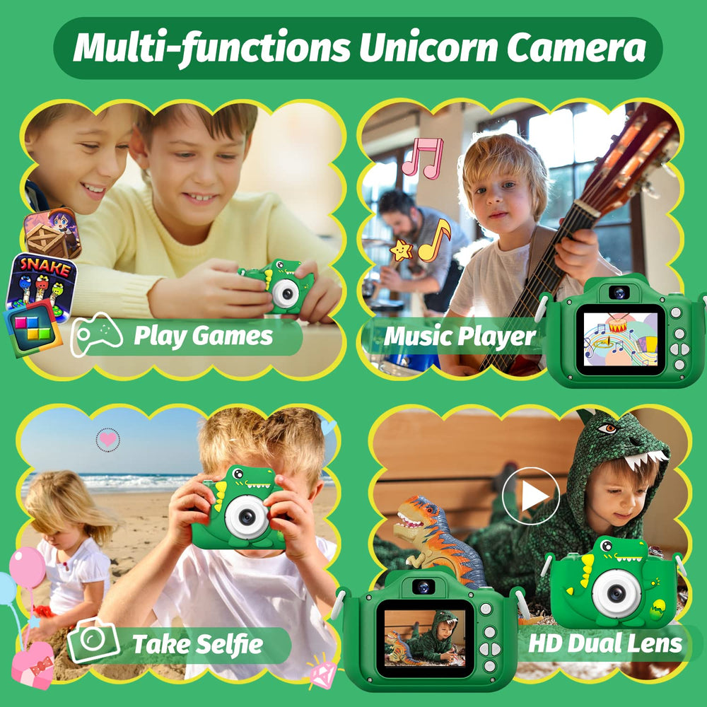 HOOMOON Upgrade Dinosaur Kids Camera back view emphasizes easy access for quick selfies