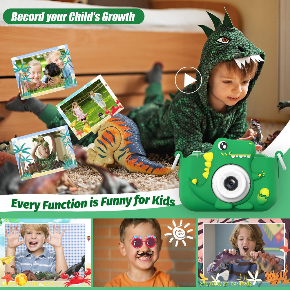 HOOMOON Upgrade Dinosaur Kids Camera side view highlights lightweight, portable design
