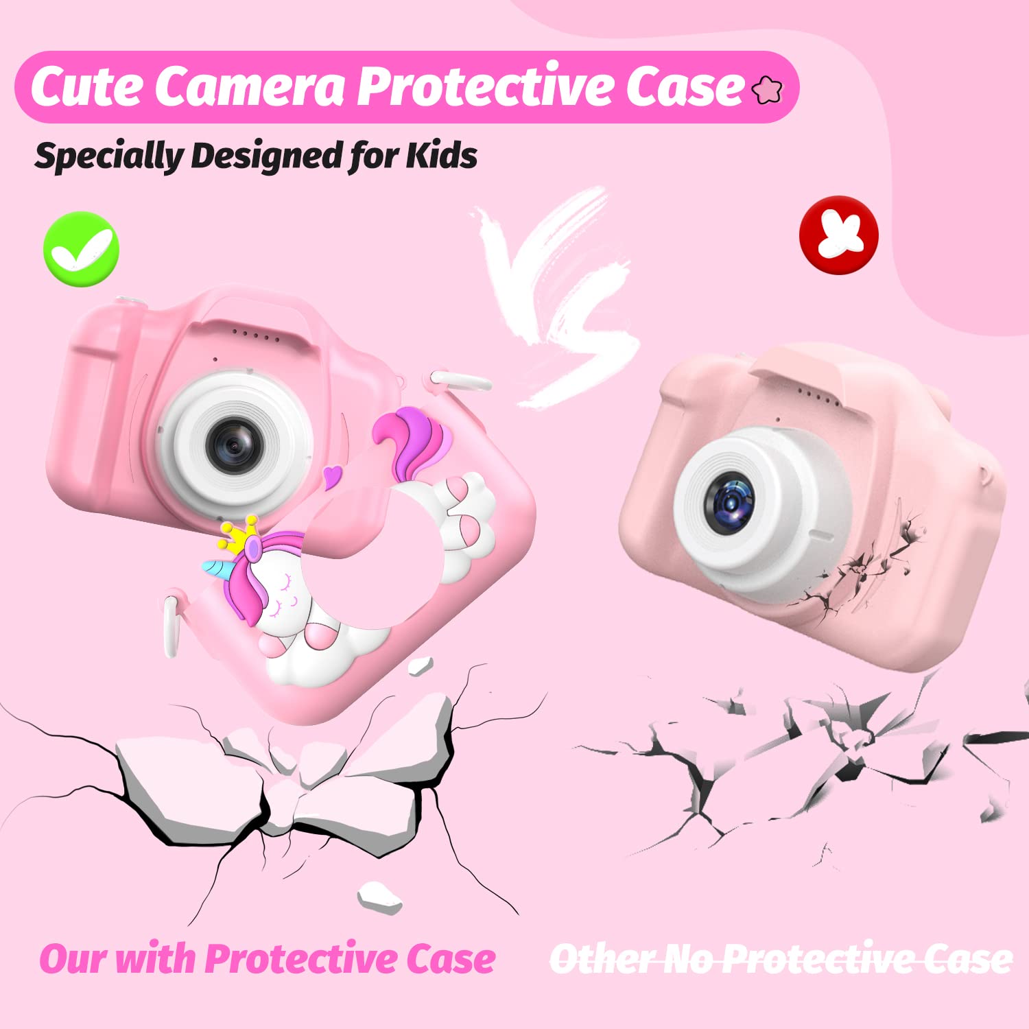 HOOMOON Unicorn Kids Camera 32GB memory card captures thousands of moments.