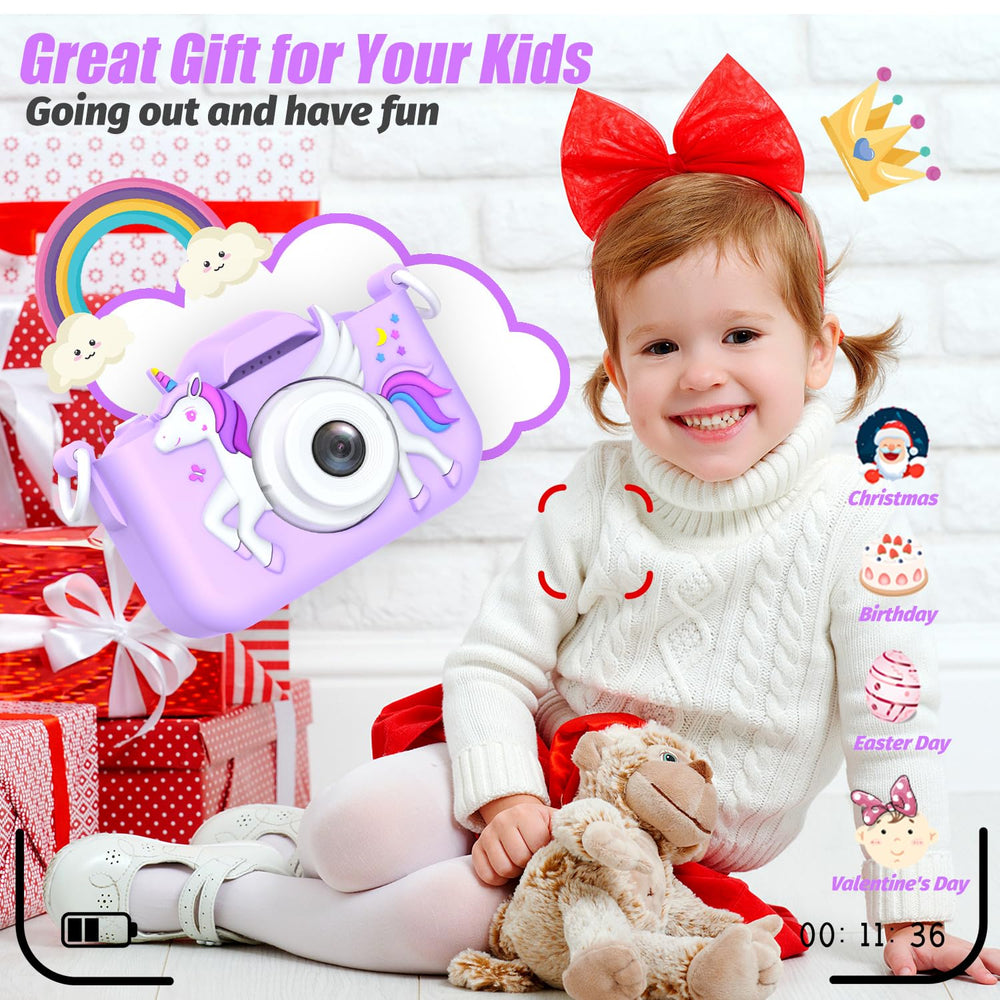 HOOMOON Upgrade Unicorn Kids Camera outdoors in use for playful snapshots