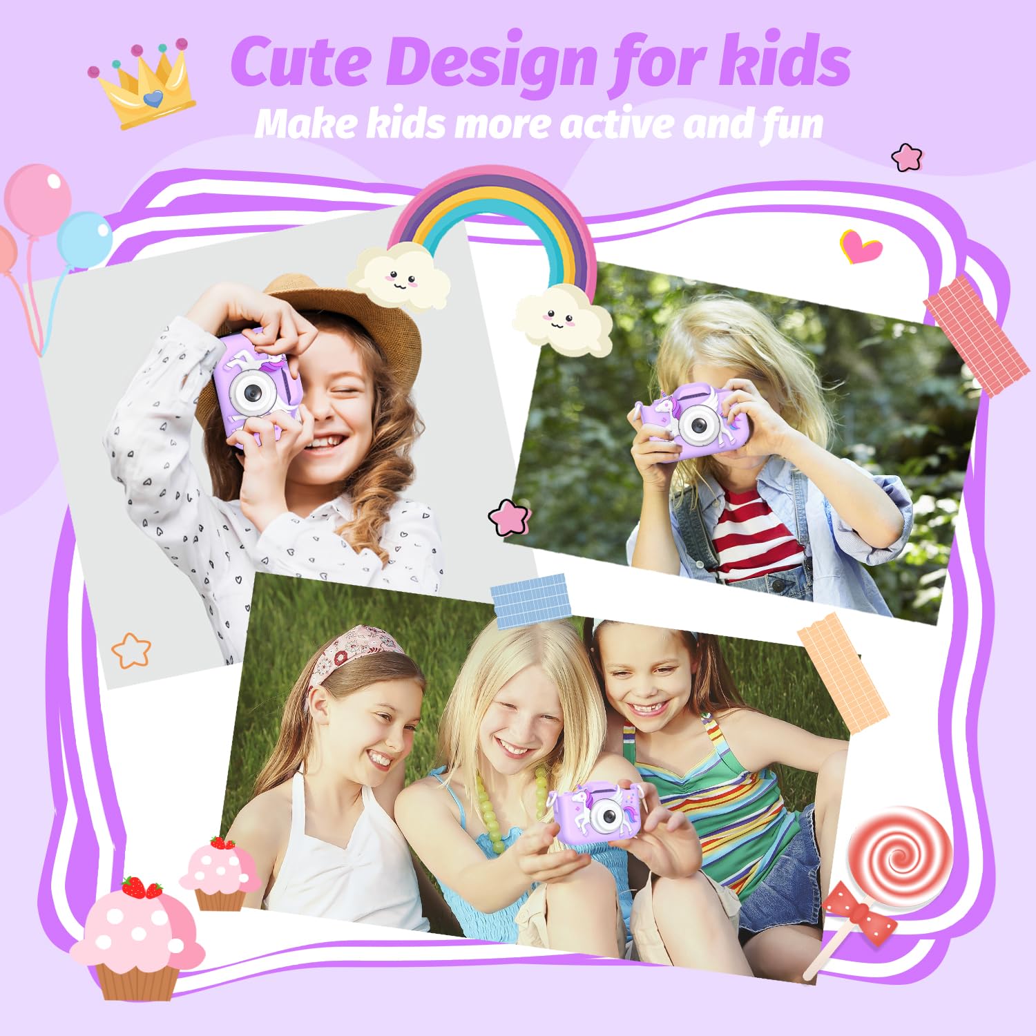 HOOMOON Upgrade Unicorn Kids Camera selfie mode engaged for real-time photos
