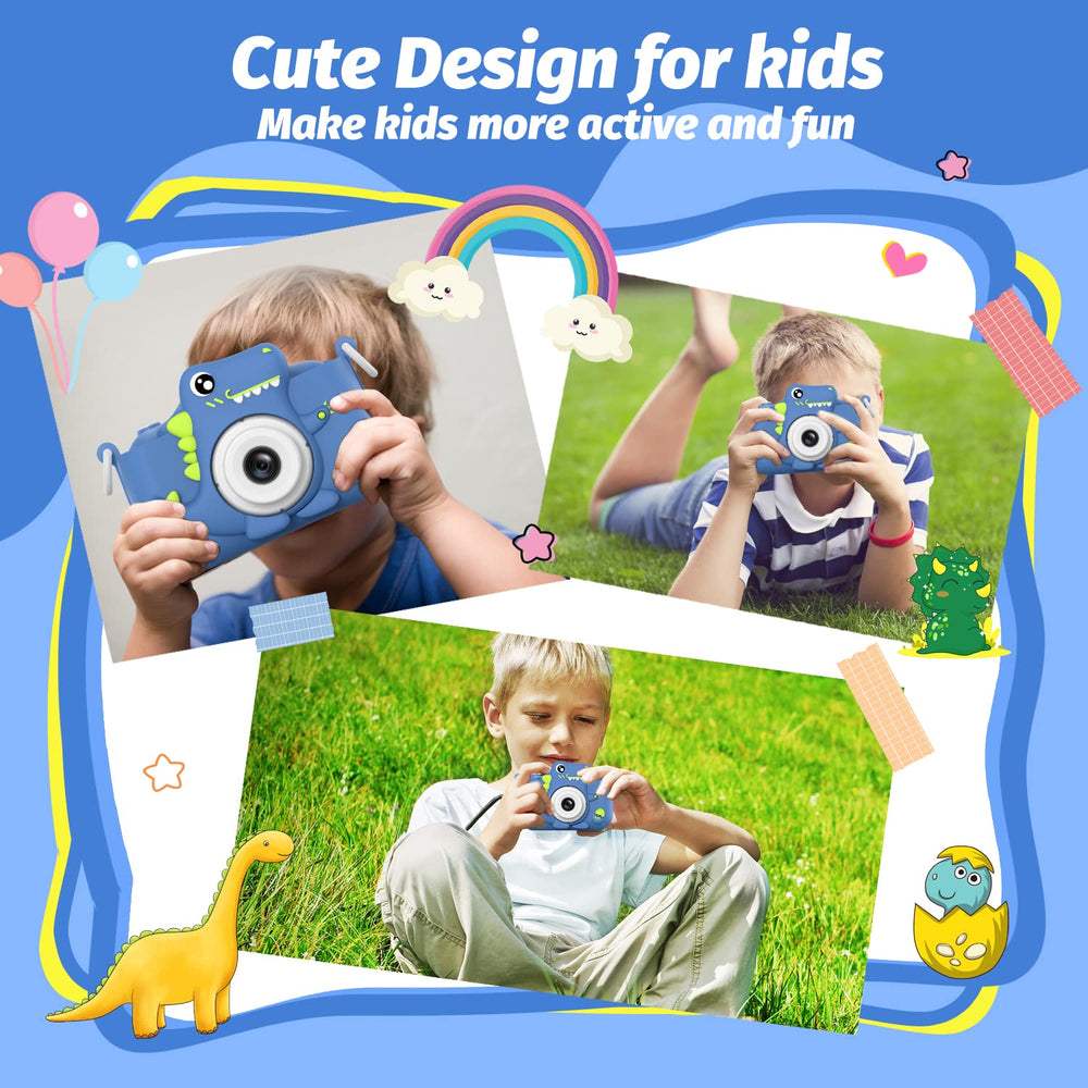 HOOMOON Dinosaur Kids Camera with soft-case shows anti-drop design for safe play