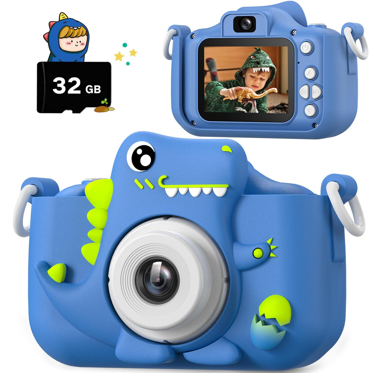HOOMOON Dinosaur Kids Camera front view ideal for outdoor photography sessions