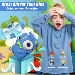 HOOMOON Dinosaur Kids Camera LED display highlights easy use during playtime