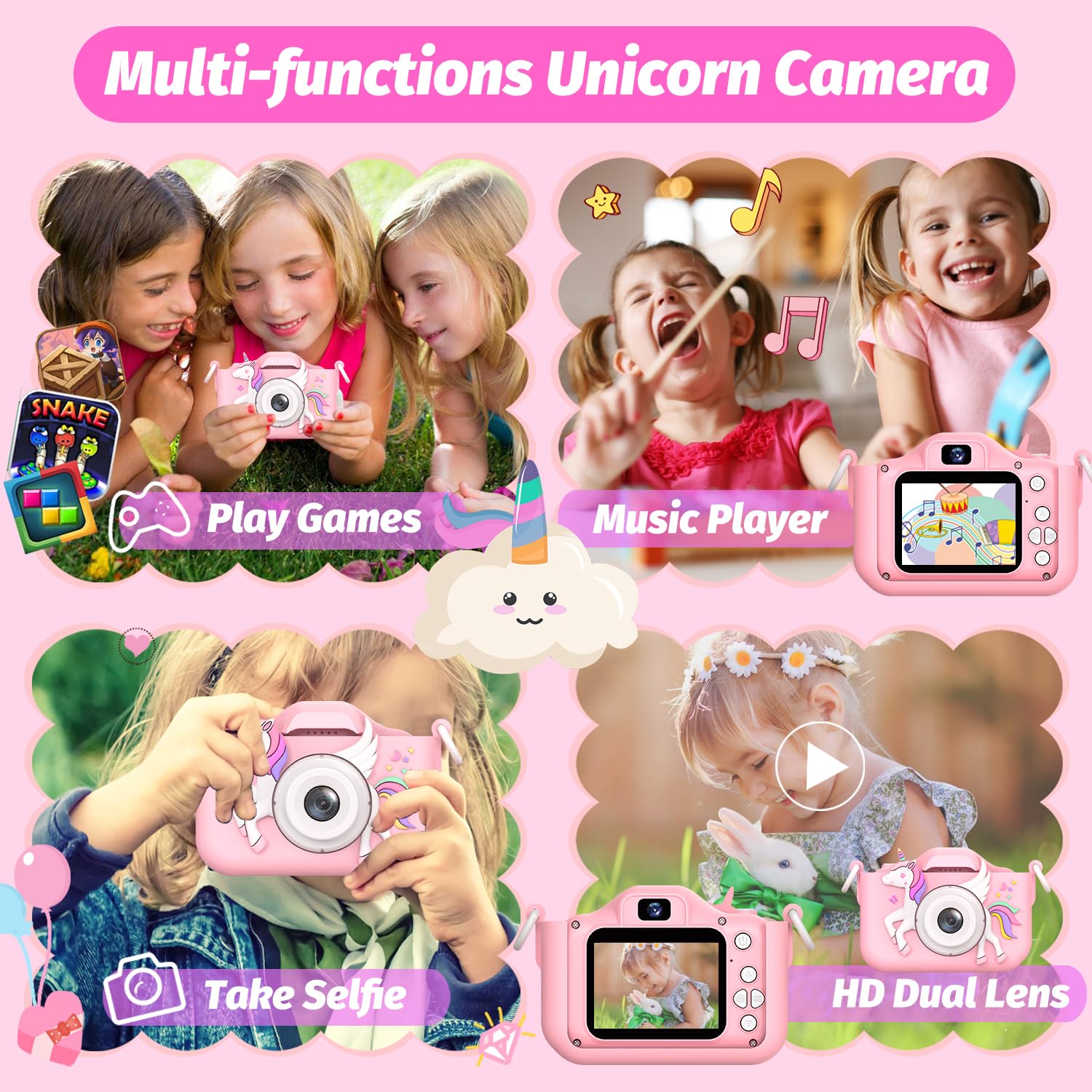 HOOMOON kids camera with cute cartoon casing protects little hands.