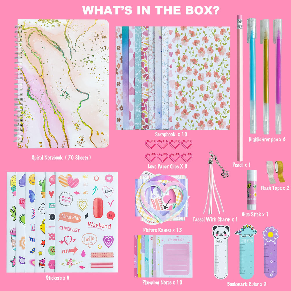 HoomTop DIY Journal Kit glitter-tape adds sparkle to pages and borders.
