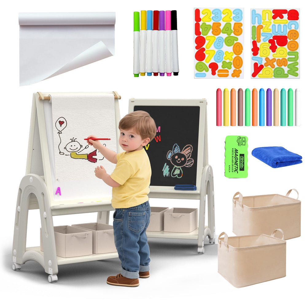 Hoopyosms art easel with wheels enabling easy mobility for shared spaces.