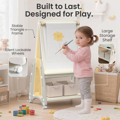 Hoopyosms art easel with paper roll holder ready for drawing and storytelling.