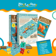 Hootenanny Games Floats McGoats family-night scene emphasizes quick setup and shared laughs.