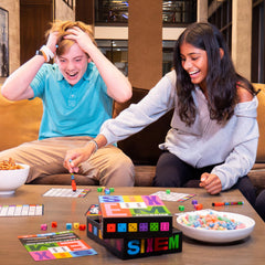 Four boards and markers arranged for fast, competitive family challenges.