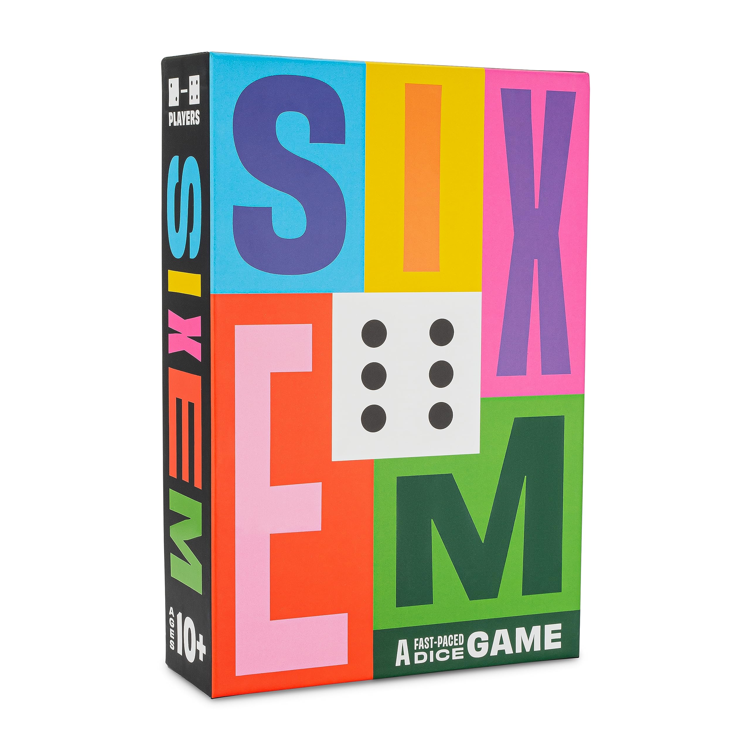 Hootenanny Games Sixem dice game box with vibrant components for family game night.