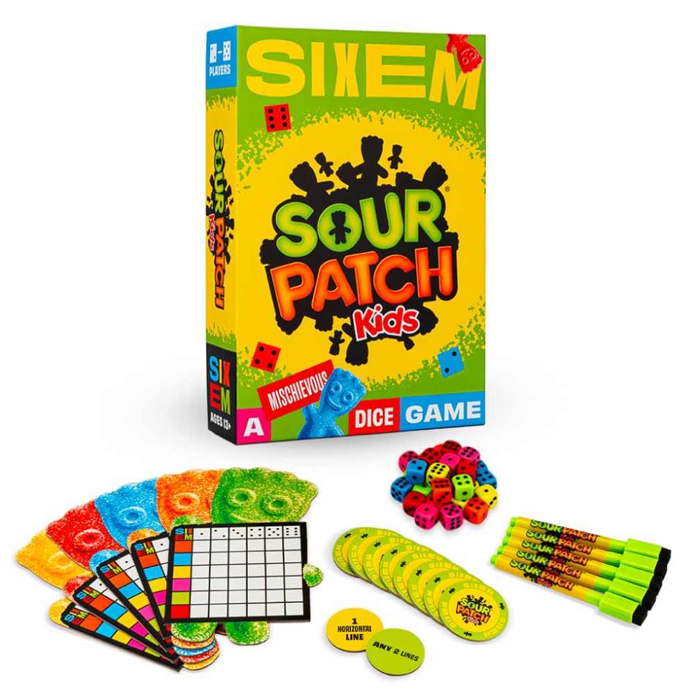 Hootenanny Games Sixem dice and board in motion for fast-paced play.