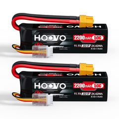 HOOVO 3S LiPo battery top view with XT60 connector for extended FPV flight time.