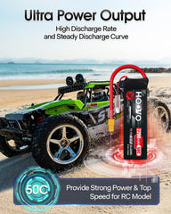 HOOVO 50C discharge rating supports strong bursts for responsive RC helis and planes.