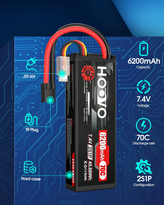 HOOVO LiPo 2S 70C with clear label for quick compatibility checks