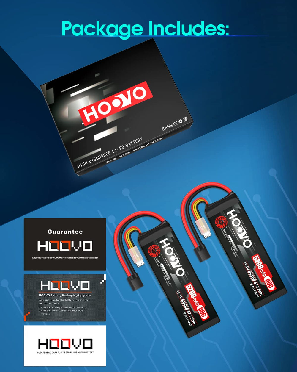 HOOVO packaging shows storage and charging care guidance