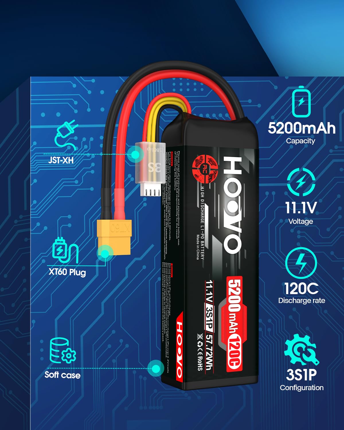 HOOVO XT60 to TR plug connector for flexible setup