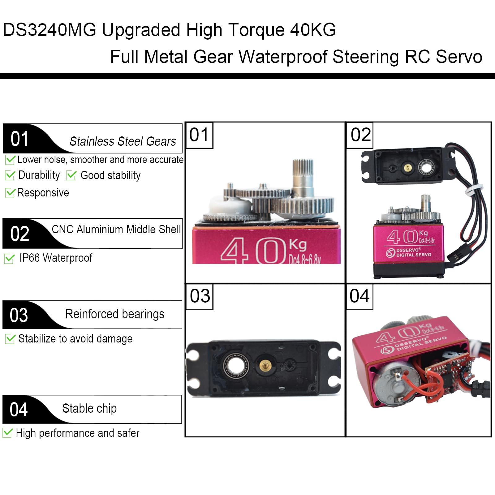 Hooyij DS3240MG full metal gears boost durability and reliability.