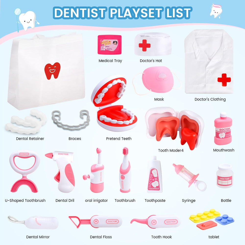 Hopandos dentist play set with doctor costume invites role-play as a caring clinician.