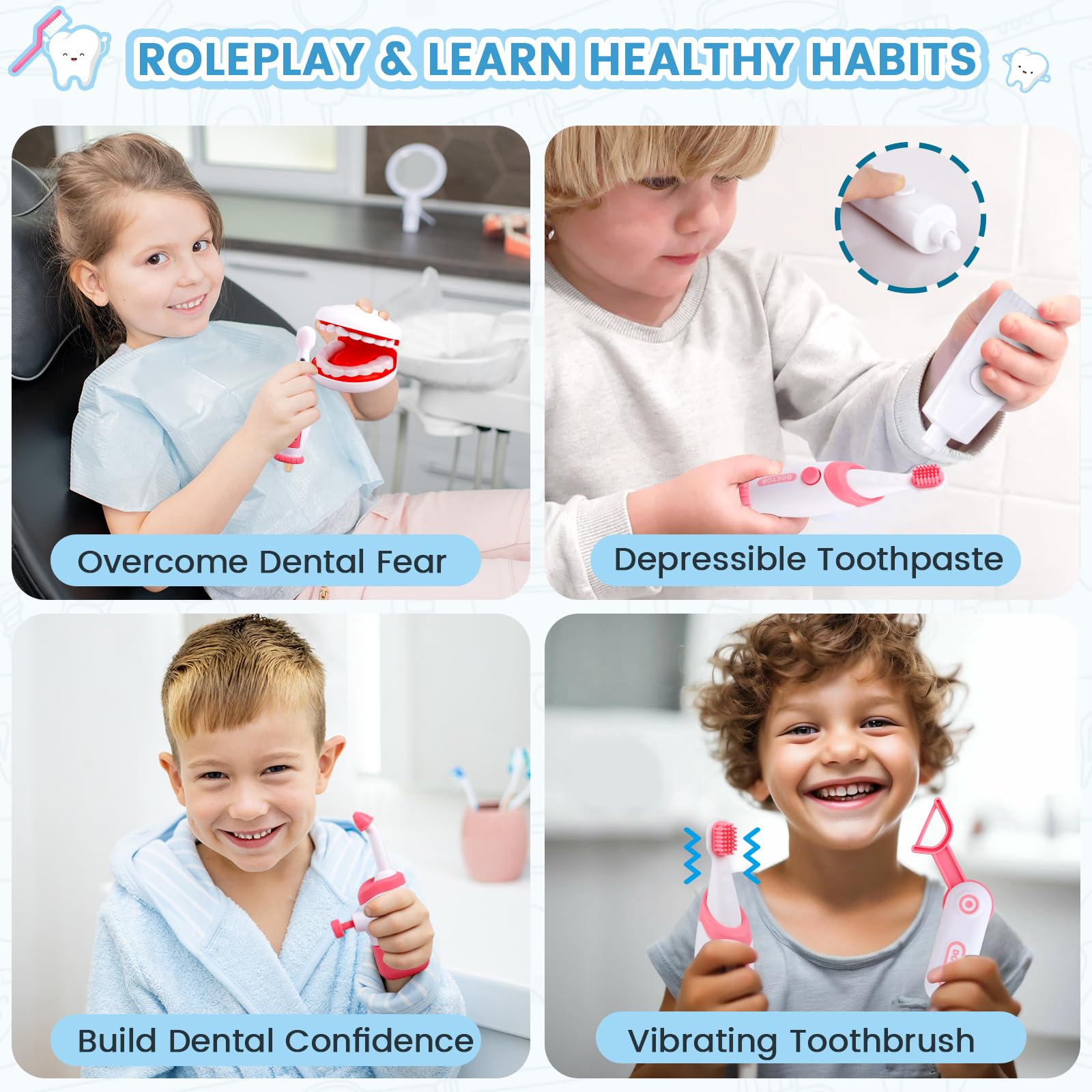 Hopandos dentist play set includes a sturdy storage bag for quick cleanup.