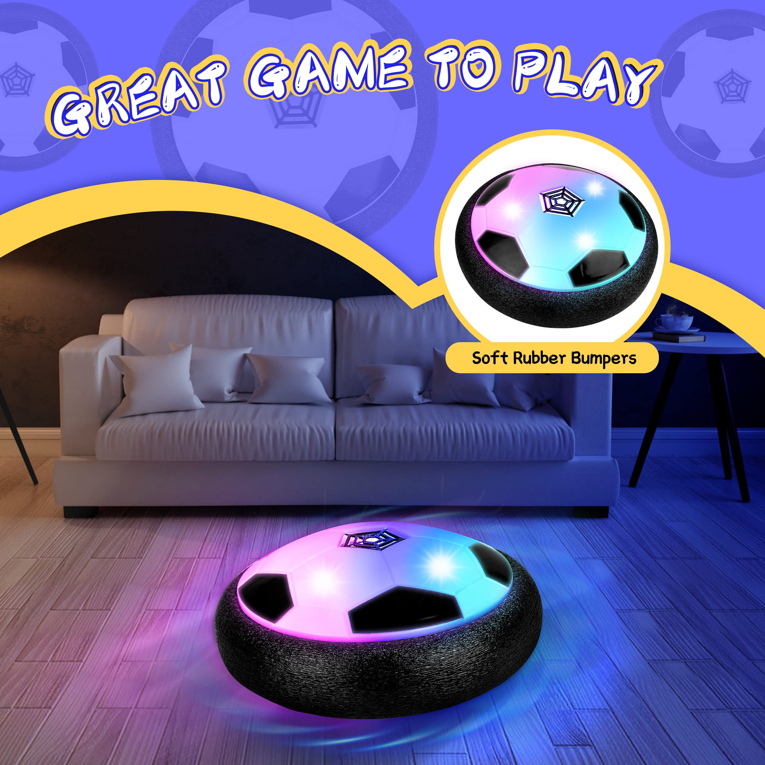 HopeRock hover soccer ball with LED lights adds sparkle during games.