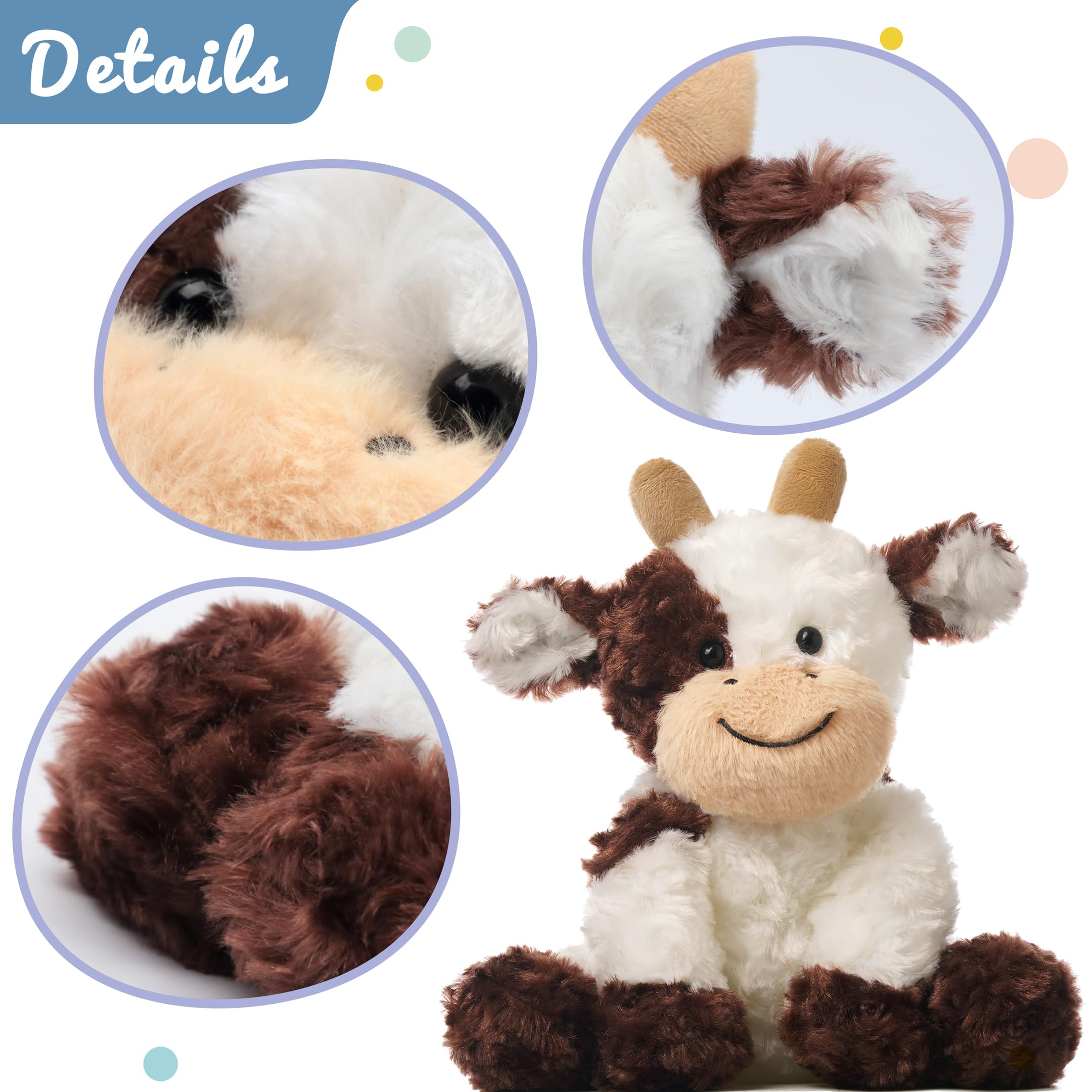 Hopearl brown cow toy seated, demonstrating stable sit for kid play.