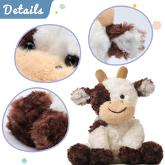 Hopearl brown cow toy seated, demonstrating stable sit for kid play.