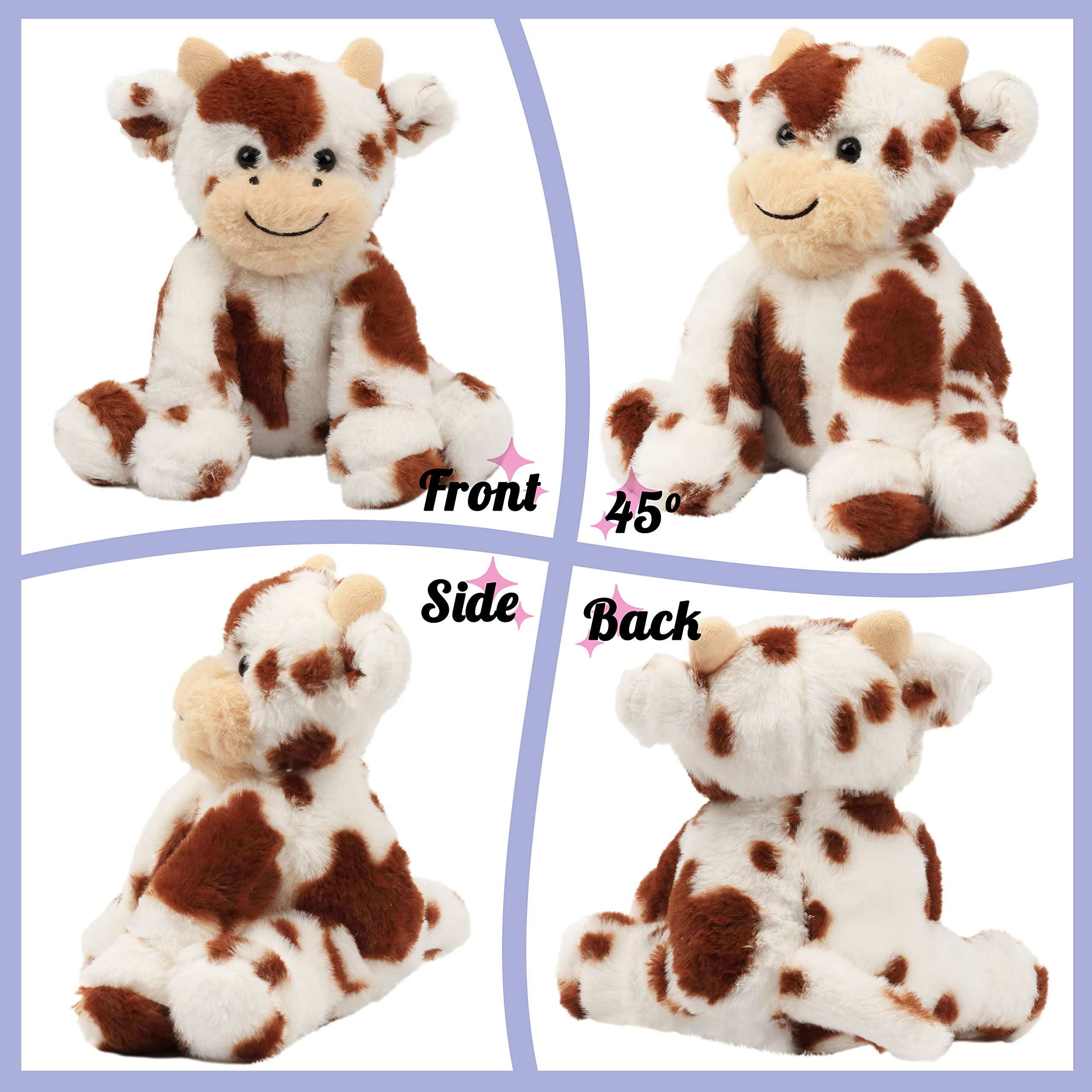 Hopearl cow plush 9 inch handheld size ideal for travel.