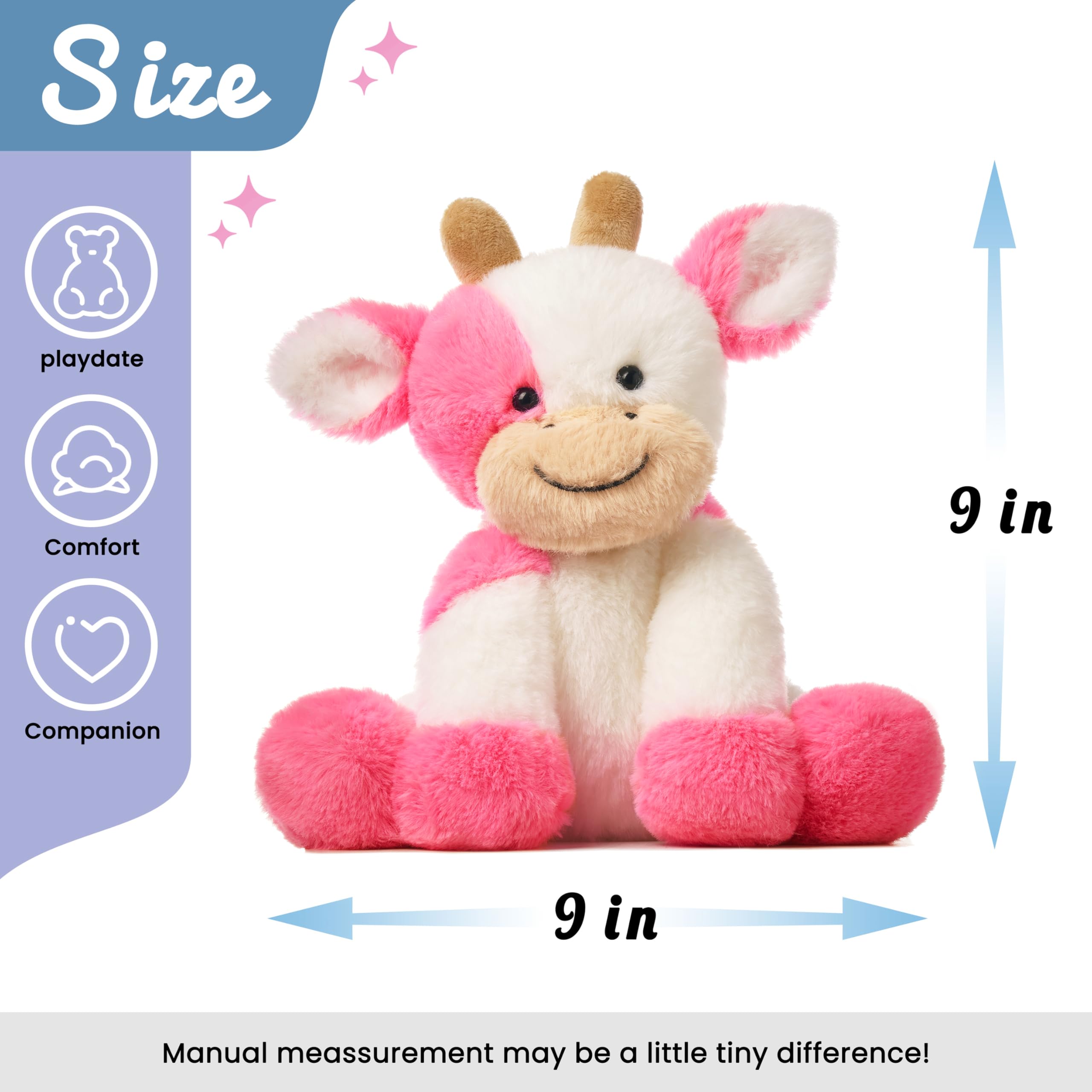 Hopearl soft plush cow toy in strawberry pink invites cozy bedtime cuddles.
