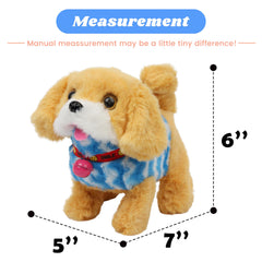 Hopearl dog plush in blue vest in motion to illustrate interactive play.