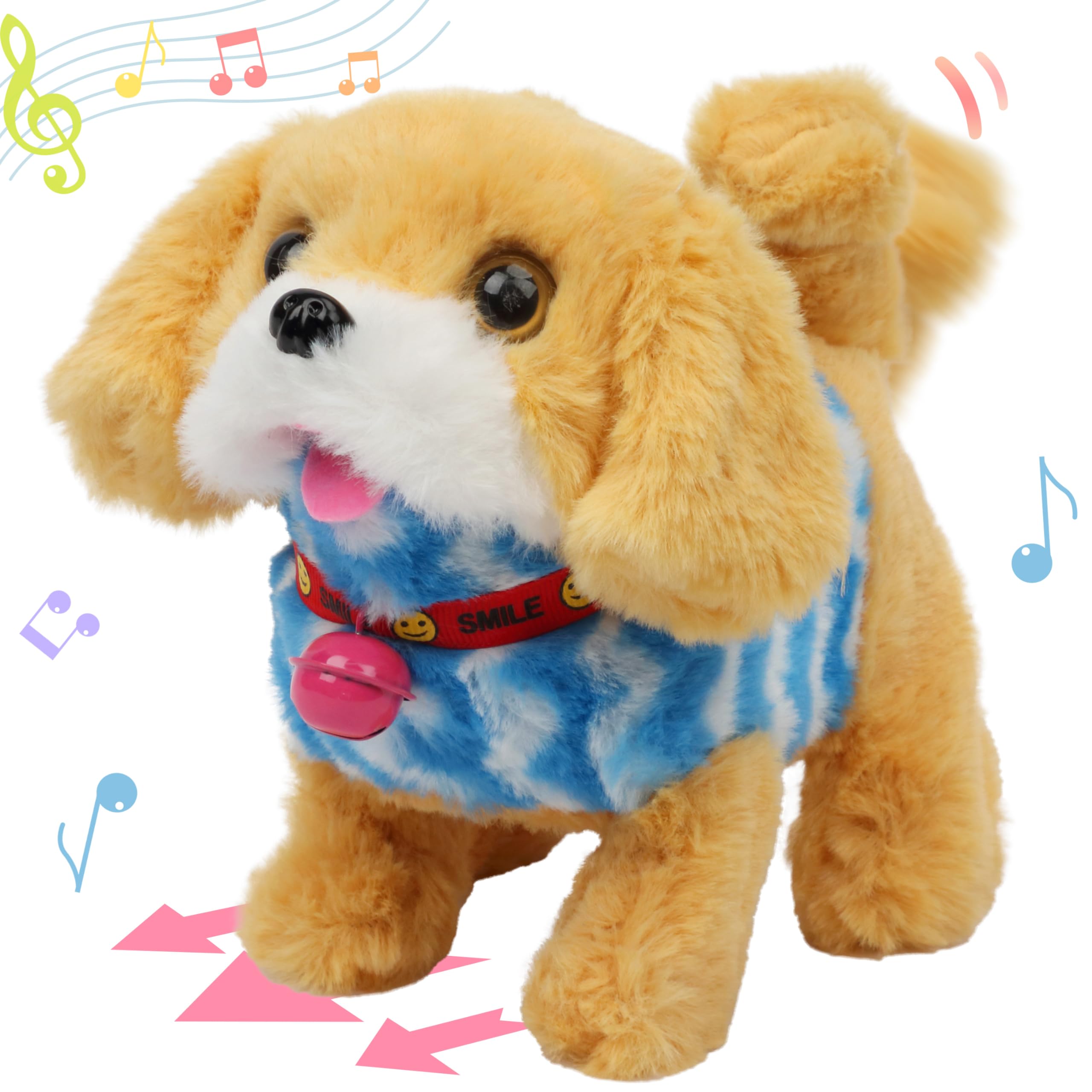 Hopearl walking dog in blue vest close-up shows soft plush and detail.