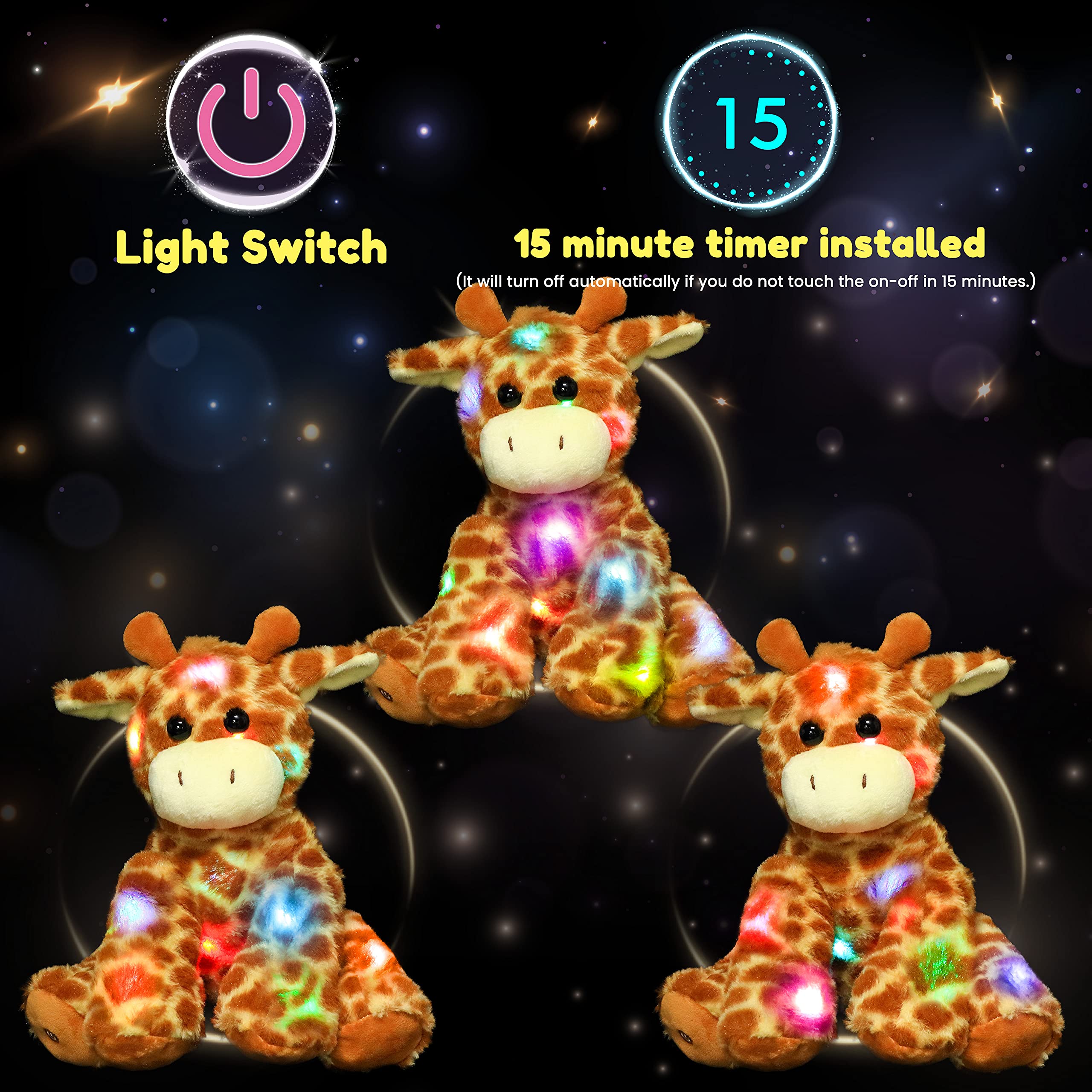 Hopearl giraffe LED pillow for kids offering a comforting glow at night.