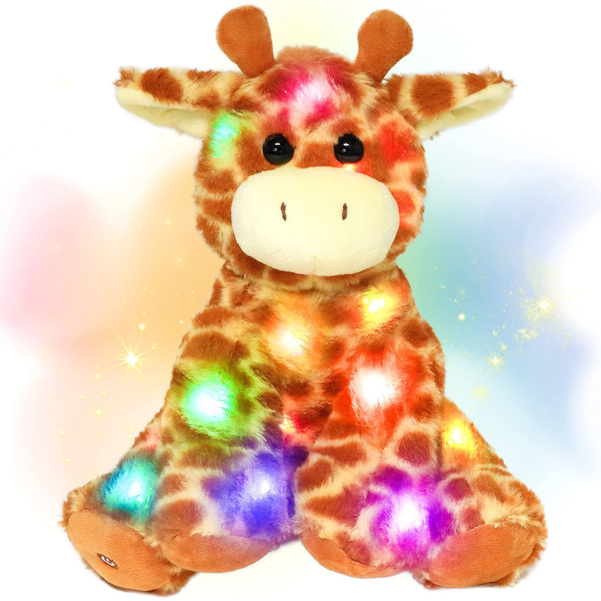 Hopearl giraffe LED plush night light, soft and comforting for kids at bedtime.