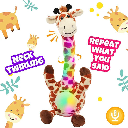 Hopearl Glowing Dancing Giraffe Toy front view with soft plush and engaging light-up display for engaging play.