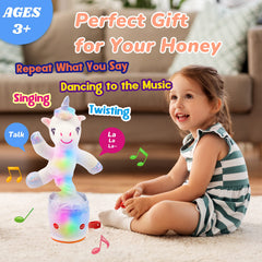 Hopearl Glowing Dancing Unicorn on a shelf ready to entertain.