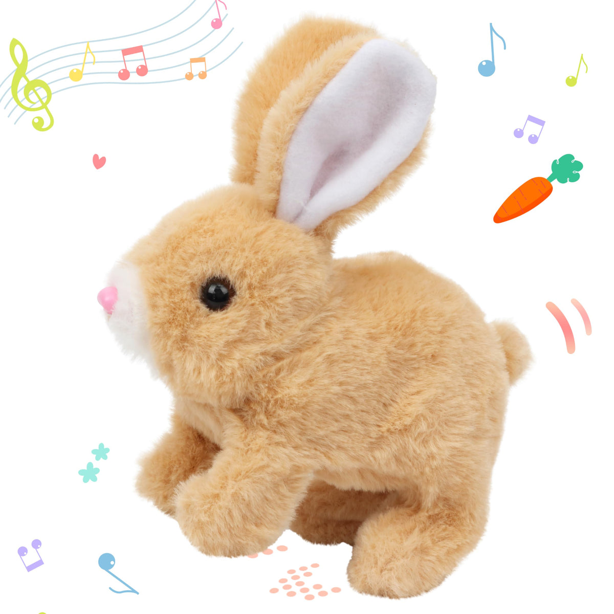 Hopearl hopping rabbit close-up shows soft plush texture for gentle toddler play