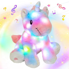 Hopearl LED musical unicorn glow lights up a dark room for bedtime comfort.