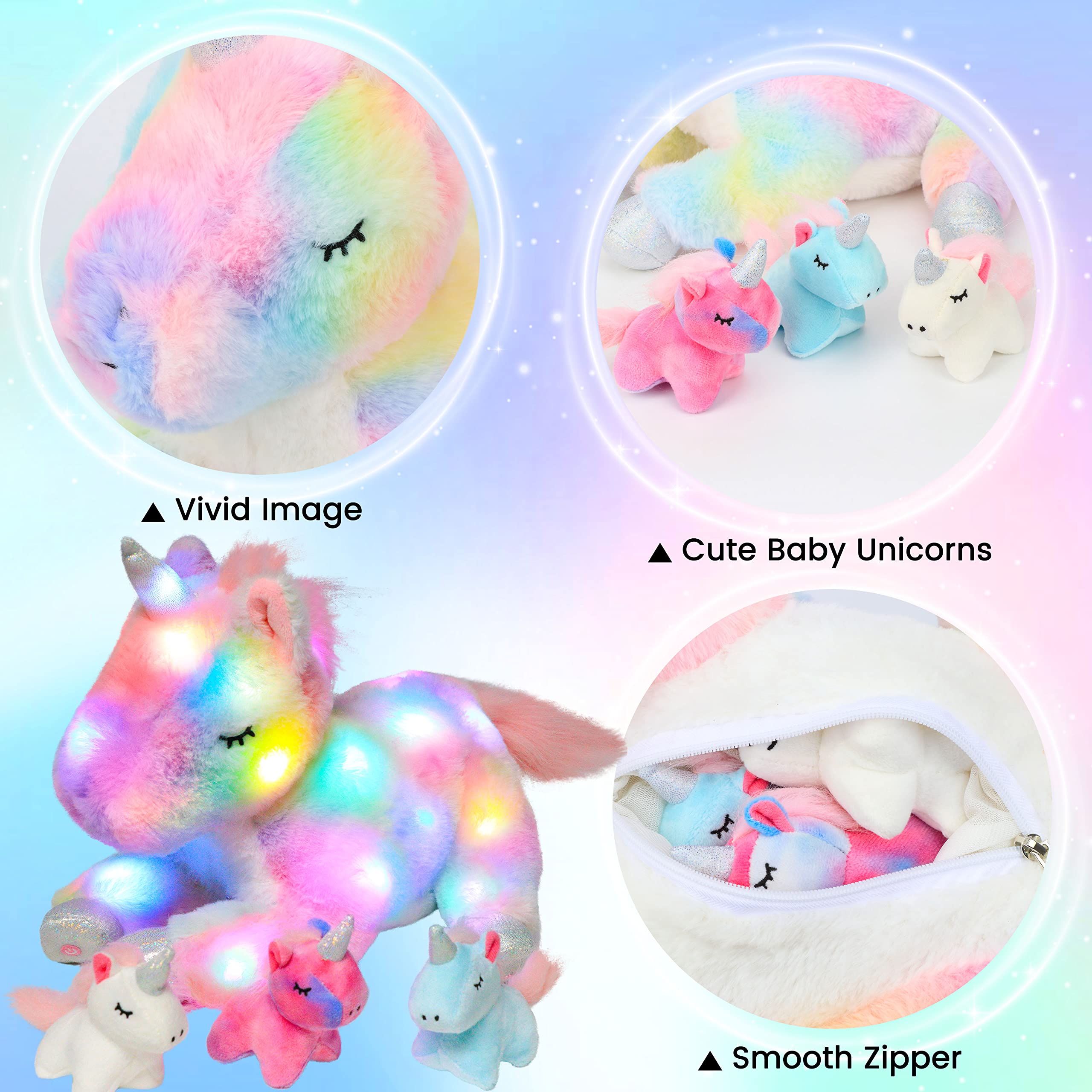 Hopearl LED plush unicorn battery compartment beneath belly for easy setup