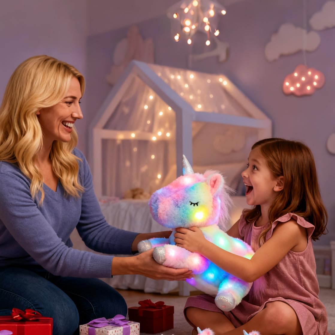 Hopearl LED plush unicorn family playset supports storytelling adventures