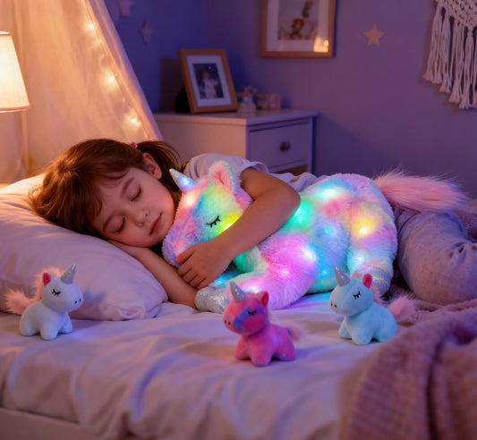 Hopearl mommy unicorn with glowing belly and babies for bedtime.