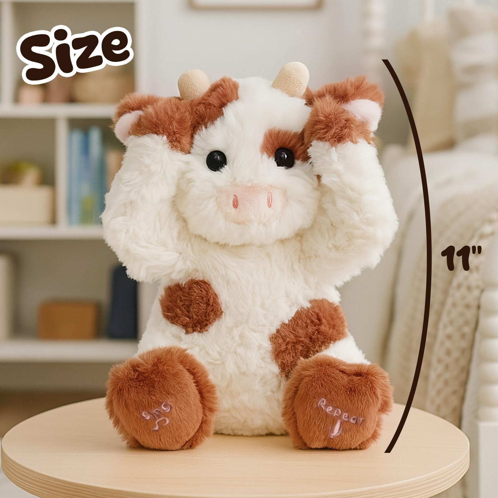 Hopearl Peek A Boo Cow plush body feels soft and cuddly for comforting hugs.